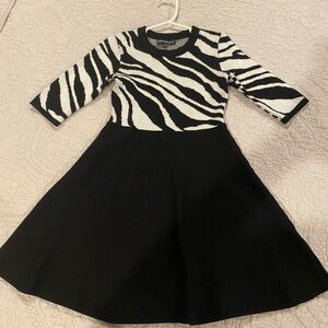 Sequin Hearts Girls Small Girls  Black Zebra White Fit Flare Dress